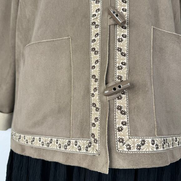 Tan Faux Suede with Design Jacket Toggle Closers Size 12 - Picture 4 of 9
